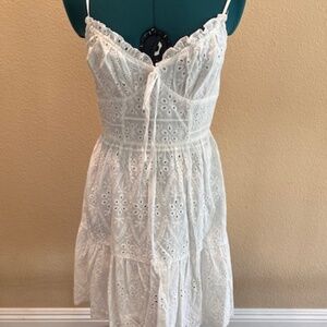 100% Cotton White Embroidered Boho Spaghetti Strap Summer Sundress, Size Small